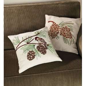  Cotton Embroidered Chickadee Pillow