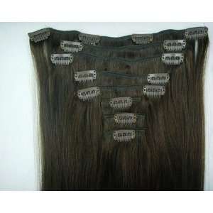  8 Pieces 19 20 Chocolate Brown #2 Clip on in 100% Human Hair 