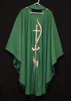 GREEN CHASUBLE & STOLE XP Crown, Clergy Priest Vestments Church 