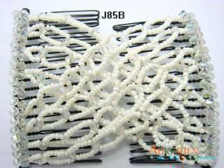 EZ Stretchy WHITE SEED GLASS Beads Hair Comb/Clips J85B  