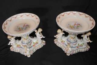 Pair German Porcelain Cherub Dish Plates Tureen Stands  