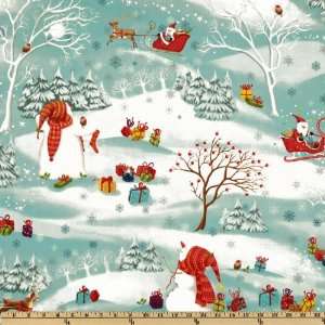  44 Wide Michael Miller Holiday Snowmans Land Sky Fabric 