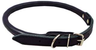 Rolled Leather Dog Collar 18” 23” Chows Collies Black  