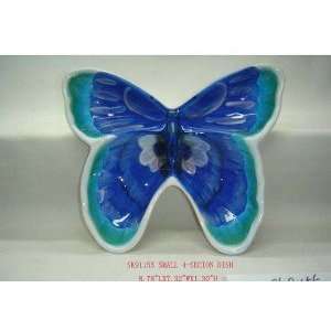 BUTTERFLY 4 SECTIONAL SMALL TURQUISE SERVING DISH Kitchen 