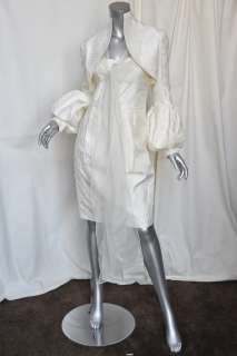 ELIE SAAB Cream Crinkled SILK Evening Shift Dress+Crop Jacket ONE OF A 