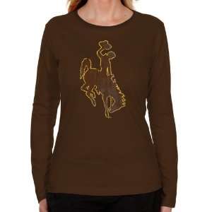 Wyoming Cowboys Ladies Distressed Primary Long Sleeve Classic Fit T 
