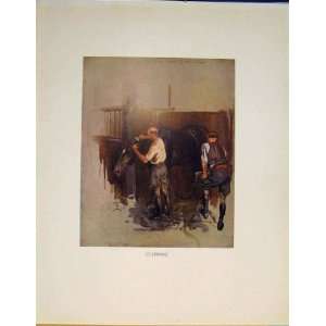  Clipping Grooming Horse Stable Color Print Old Edwards 