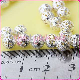 200 SILVER PLATED METAL ROUND FILIGREE SPACER BEADS 6mm  