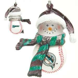   Marlins MLB Striped Acrylic Snowman Ornament (3) 