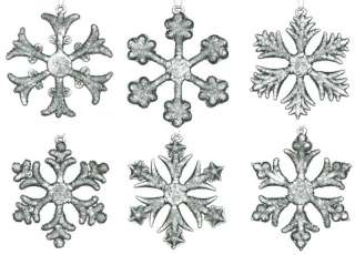 Set 6 Icy Glass Clear Snowflakes Ornament Snow  