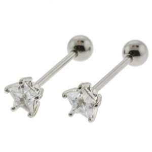 Tongue Barbell with Clear, Star Shaped CZ, 5 Prong Set, 8mm Gem   14G 