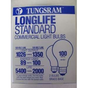 Tungsram 100W Longlife Standard Commercial Light Bulb, 2 Pack CG100TLL