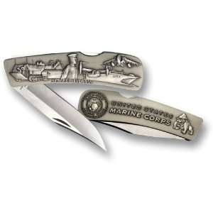    Marine Lockback Knife   Large Nickel Antique 