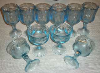  Fostoria WOODLAND Blue Pattern 2921 Heavy Pressed Goblets & Sherbets