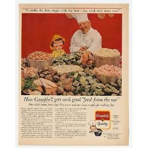  1964 Campbells Seafood Soups Chef Print Ad (4614)