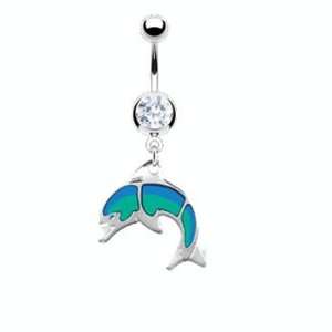  Navel ring with dangling tiffany glossed dolphin Jewelry