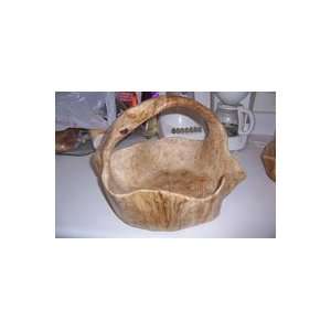  medium hand carved wood basket 