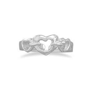 Sterling Silver Three Linked Cut Out Heart Toe Ring Graduated Band 