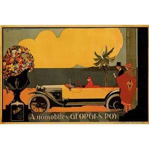  FLOWERS CHIC FASHION GEORGES ROY CAR VINTAGE POSTER REPRO 