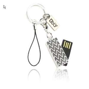 Fashion USB Flash Drive 4 Gb with Key Chain Attachment, Metal Zig Zag 