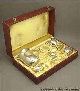   835 Silver Gebruder Deyhle Boxed Baby Feeding Set Egg Cup Rattle Spoon