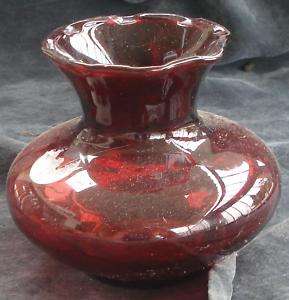 Royal Ruby Anchor Glass Short Ruffle Rim Vase VG COND  
