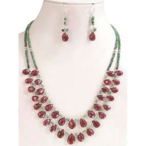 Remarkable Natural Refined Faceted Shaded Emerald & Ruby Drops Beaded 