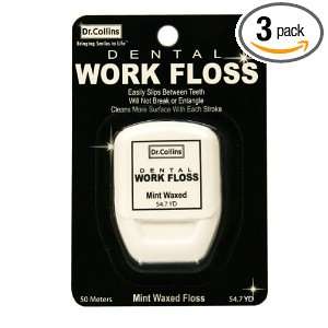 Dr. Collins Dental Work Floss, Mint Waxed, 50 meter Packages (Pack of 