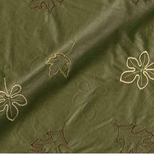 54 Wide Soft Skin Pleather Embroidered Leaves Olive Fabric By The 