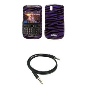 EMPIRE Purple and Black Zebra Design Hard Case Cover + 3.5mm Male to 