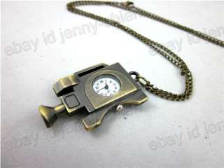 New Cool Bronze Camera Pocket Watch Necklace HB110  