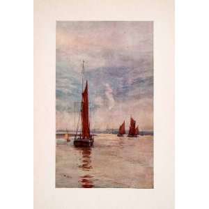  1905 Print William Wyllie Sovereign Reach Sailboat Barge 
