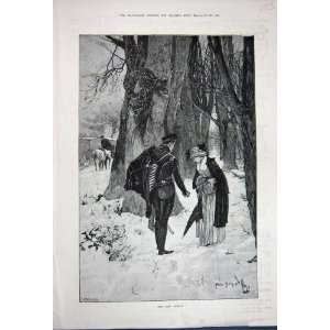  1891 Fine Art Soldier Man Woman Snow Trees Horse