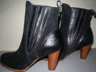 UGG OLIVIYA 5597 LEATHER ANKLE HEELED Boots BLACK Sz 7 US 38 EU  NEW 