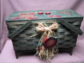 Vintage Woven Sewing / Yarn / Crafts Storage Chest Wood Legs 