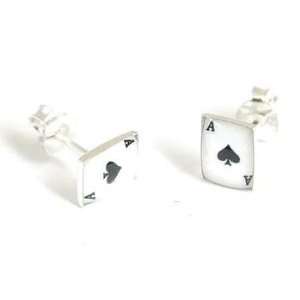  925 Silver 5mm Spade Playing Cards Earrings Size 0 