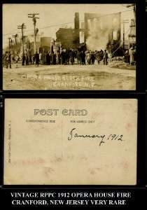 VINTAGE 1912 RPPC OPERA HOUSE FIRE CRANFORD NJ POSTCARD 2674 GB1 P1 