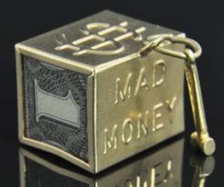 Estate Vintage 14K Yellow Gold Mad Money $1 Dollar Box Moving 3D Charm 