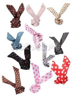   Sweet Rabbit Ear Ribbon Scarf Headband Hair bow Pink w/ Dots  