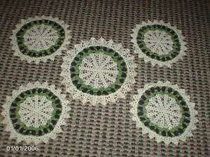 Hand Crocheted Green,Black & White Vintage Doilies  