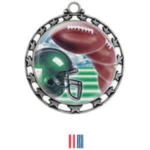  Custom Football Medals M 4401 SILVER MEDAL / FLAG RIBBON 2 