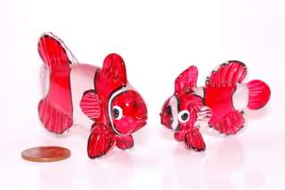 Miniature Glass Art Nemo Crown Fish Figurine Gift 2 Pcs  