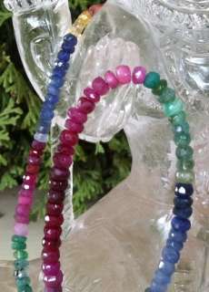 RUBY   EMERALD   SAPPHIRE FACETED BEADS NECKLACE   GENUINE  