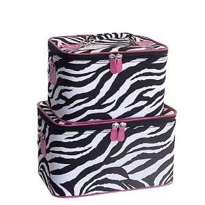 Zebra Striped with Pink Trim 2 Pc. Cosmetic/makeup Cases/luggage Set 