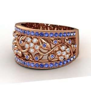 Daisy Chain Ring, 18K Rose Gold Ring with Diamond & Sapphire