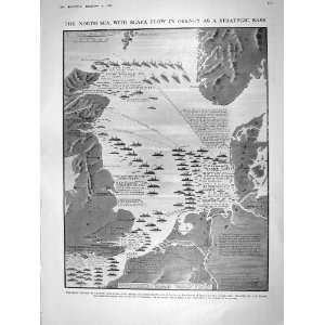 1909 MAP SCAPA FLOW ORKNEY WAR SHIPS WATERLOO BATTLE