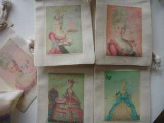 Marie Antoinette Muslin Gift Bags~Vintage Images~set 4  