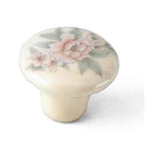   Ceramic Knob   Ivory with Pink Flower 03201 