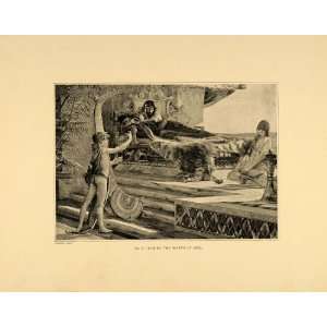  1894 Print David Wrath Saul Harp Instrument Child Tiger 