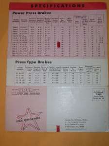 Vtg Cyril Bath Company Catalog~Power Press Brakes~Metal  